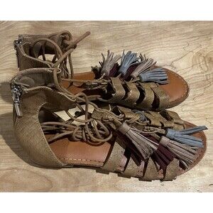 Cato Women's Slip-On Zip-Up Casual Flat Tassel Sandals Brown Size 6